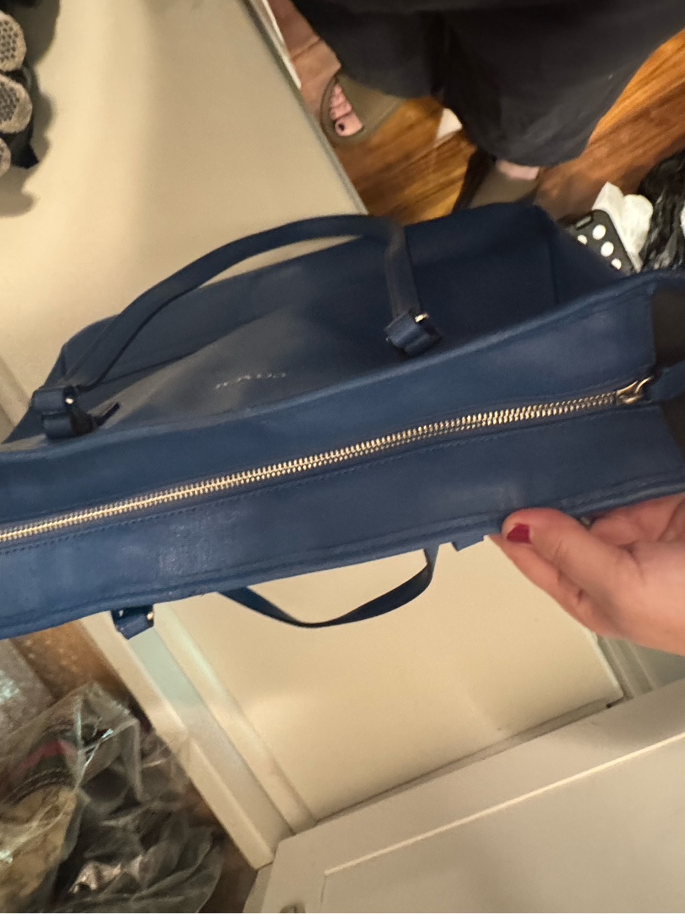 Women’s Coach Saffiano Leather Medium City Tote Silver Cobalt Blue Purse - Picture 16 of 16